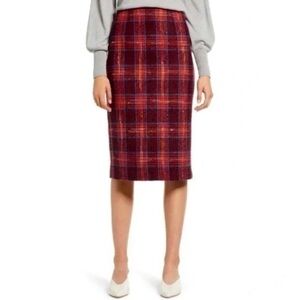 Halogen Avondale red plaid wool blend skirt lined 8